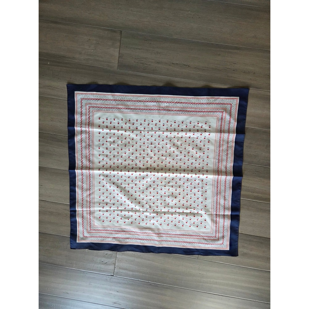 Vintage Red Floral Navy Blue Geometric Square Scarf 26 Inch White Accessory